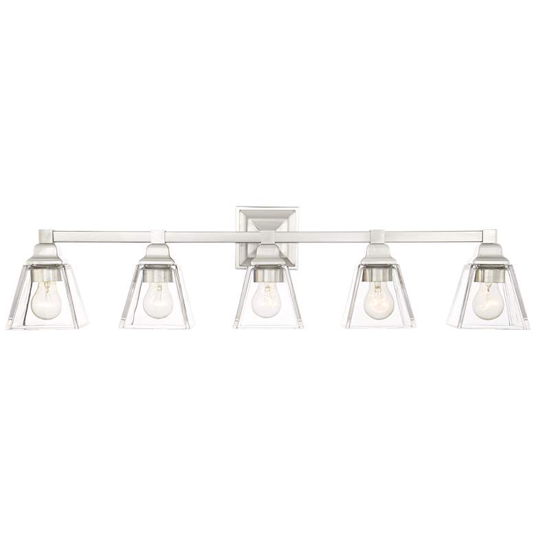 Image 2 Mencino 35 1/4 inch Wide Satin Nickel and Clear Glass Bath Light