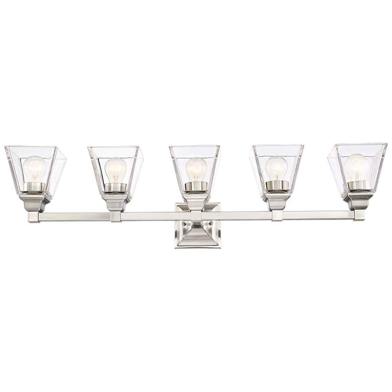 Image 4 Mencino 35 1/4 inch Wide Satin Nickel and Clear Glass Bath Light more views