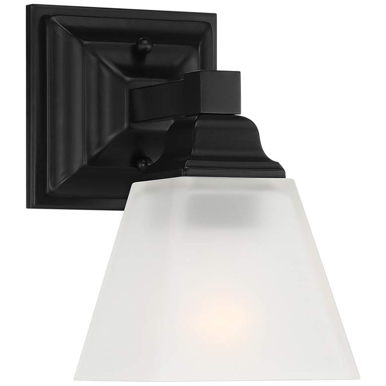 Image 1 Mencino 8 1/2 inch High Black Metal Frosted Glass Wall Sconce
