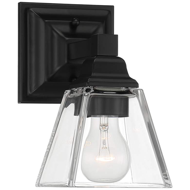 Image 1 Mencino 8 1/4 inch High Black Metal and Clear Glass Wall Sconce