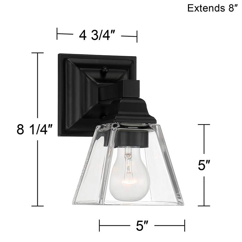 Image 6 Mencino 8 1/4" High Black Metal and Clear Glass Wall Sconce more views