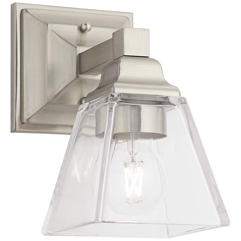 Mencino 9&quot; High Satin Nickel and Clear Glass Wall Sconce