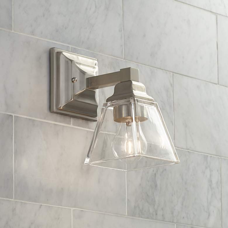 Image 1 Mencino 9" High Satin Nickel and Clear Glass Wall Sconce