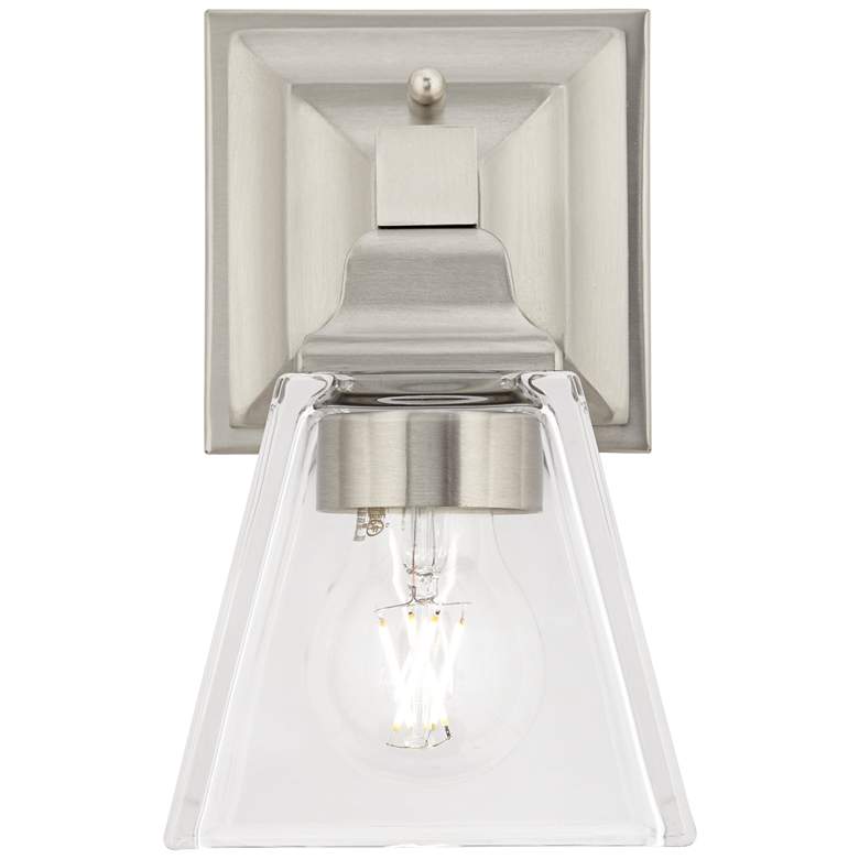 Mencino 9&quot; High Satin Nickel and Clear Glass Wall Sconce more views