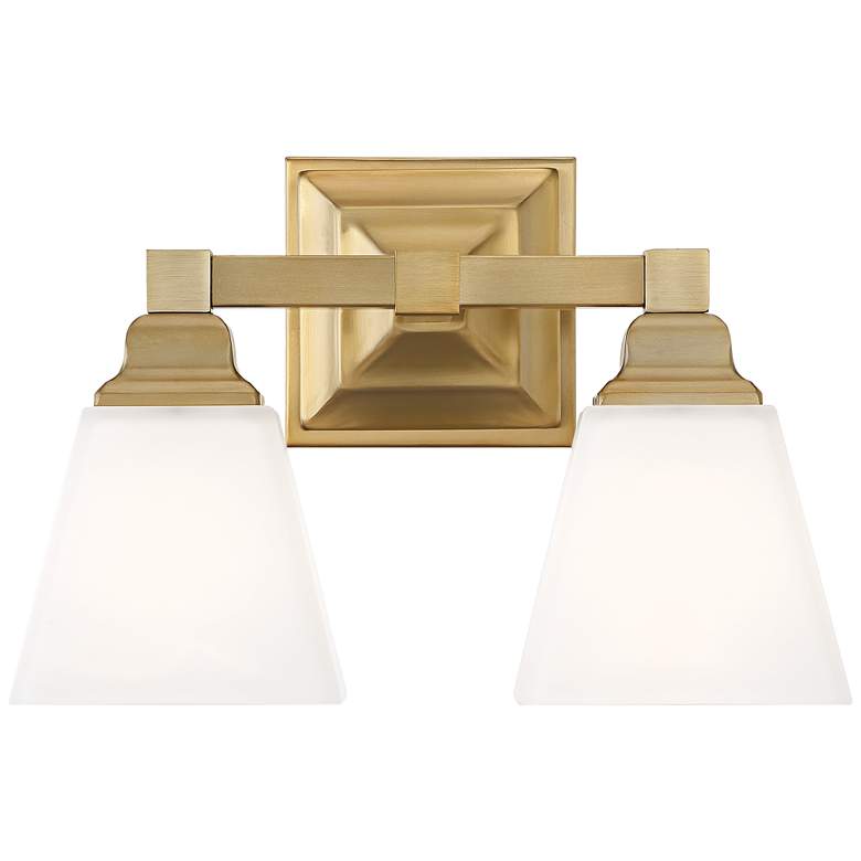 Image 2 Mencino-Opal 12 3/4 inchW Warm Brass and Opal Glass Bath Light