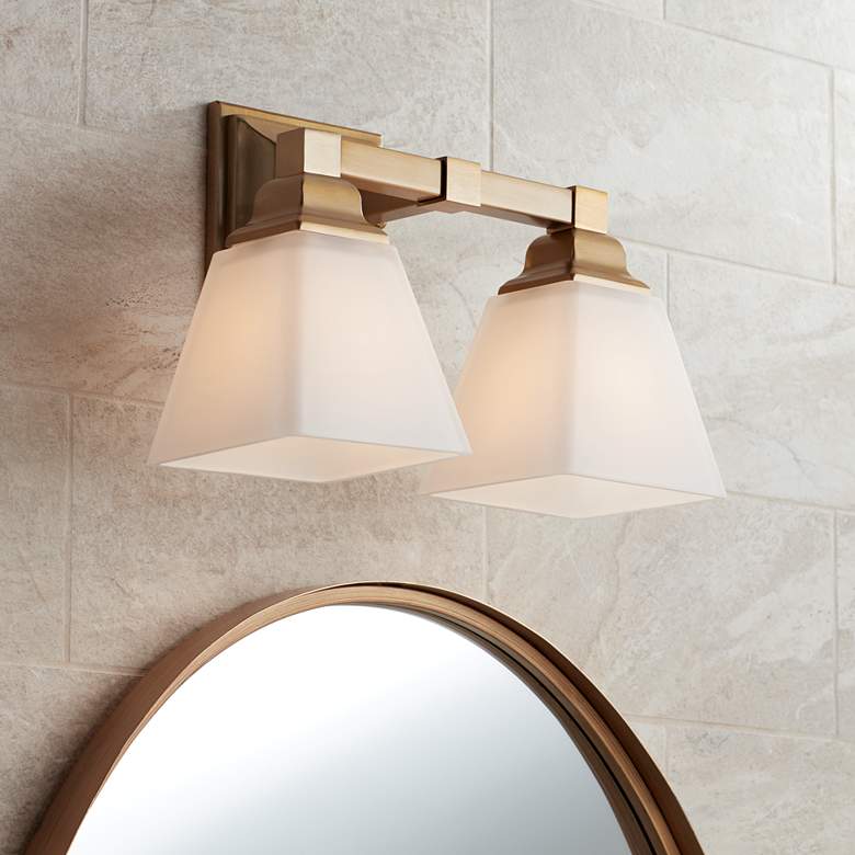 Image 1 Mencino-Opal 12 3/4 inchW Warm Brass and Opal Glass Bath Light