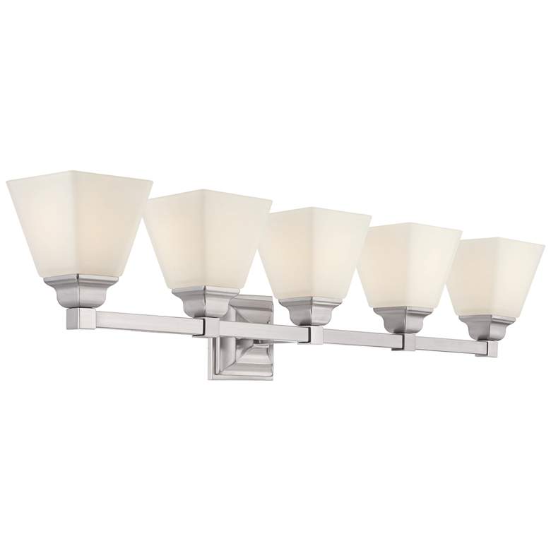 Image 5 Mencino-Opal 35 1/4 inchW Satin Nickel and Glass Bath Light more views