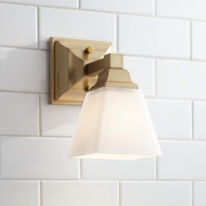 Image 1 Mencino-Opal 9" High Warm Brass and Opal Glass Wall Sconce