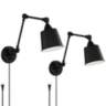 Mendes Black Finish 12 1/2" High Plug-In Wall Lamps Set of 2