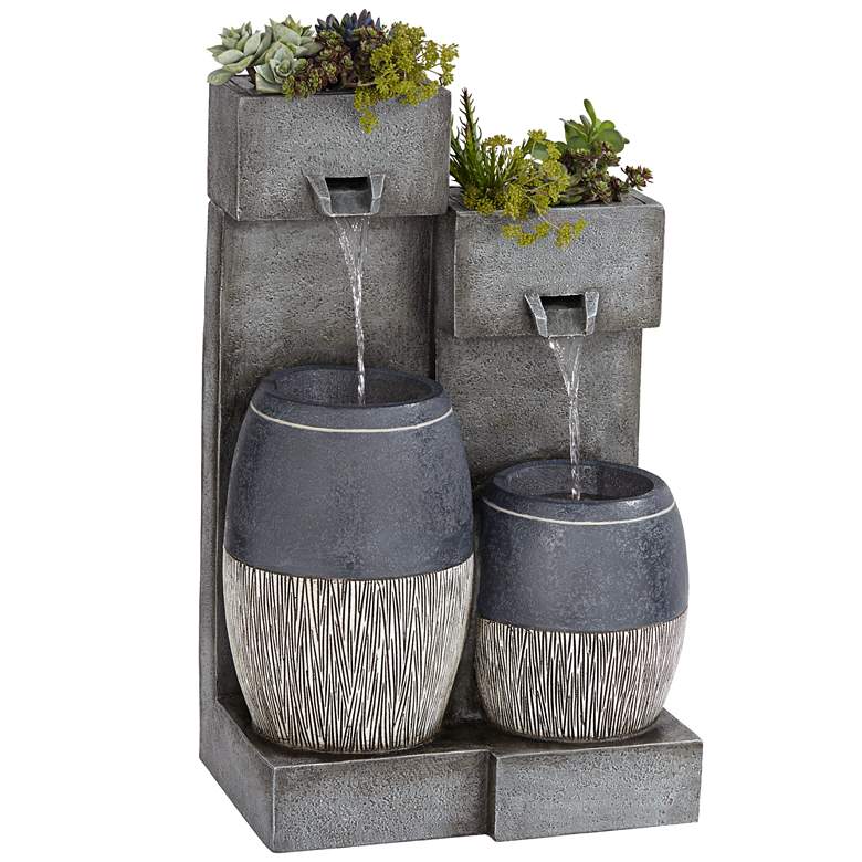 Image 3 Mendit 29" High Gray Stone 2-Jar Outdoor LED Floor Fountain