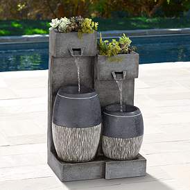 Image2 of Mendit 29" High Gray Stone 2-Jar Outdoor LED Floor Fountain