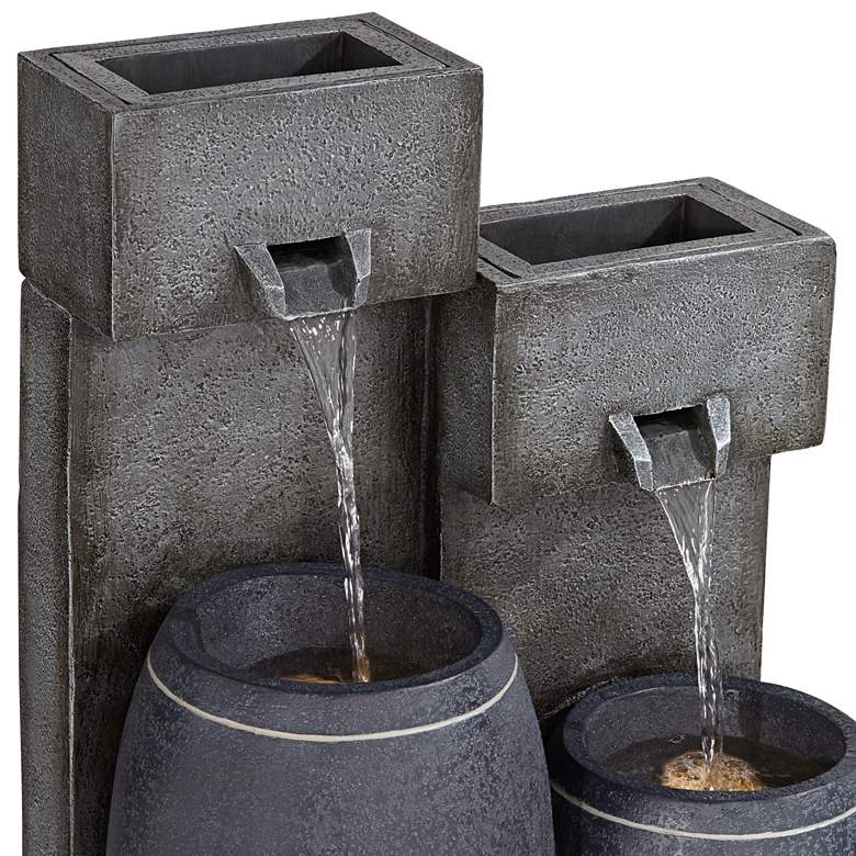 Image 4 Mendit 29 inch High Gray Stone 2-Jar Outdoor LED Floor Fountain more views