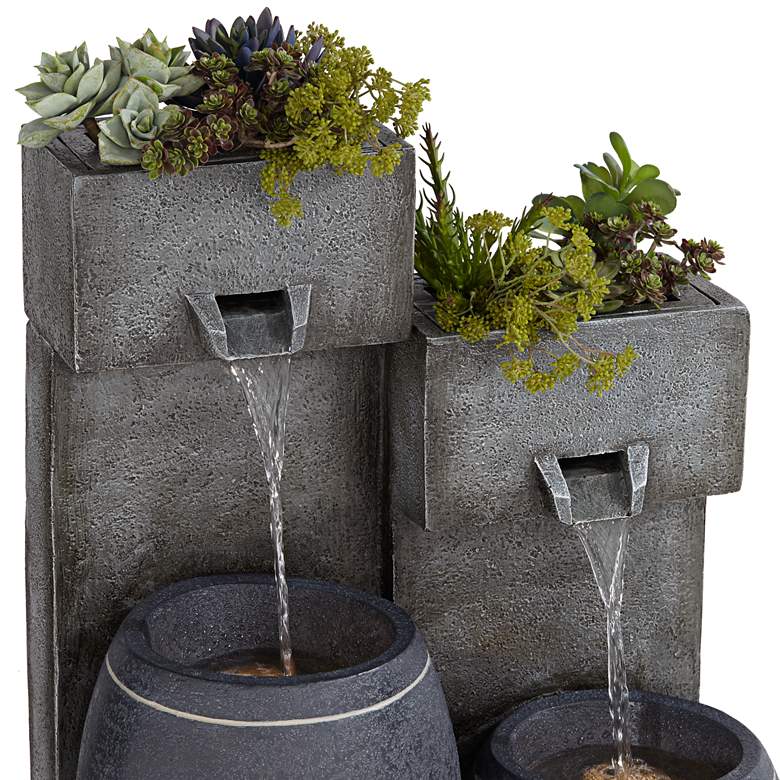 Image 5 Mendit 29" High Gray Stone 2-Jar Outdoor LED Floor Fountain more views