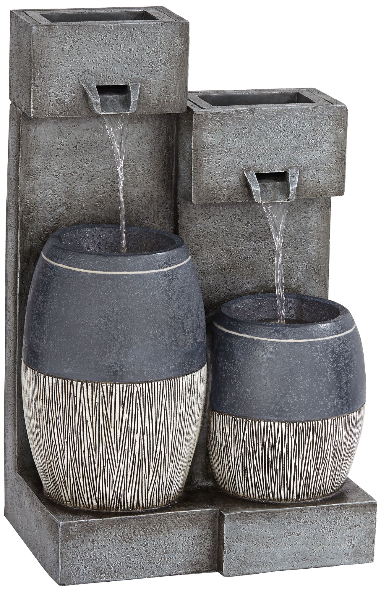 Watch A Video About the Mendit Gray Stone 2 Jar Outdoor LED Floor Fountain