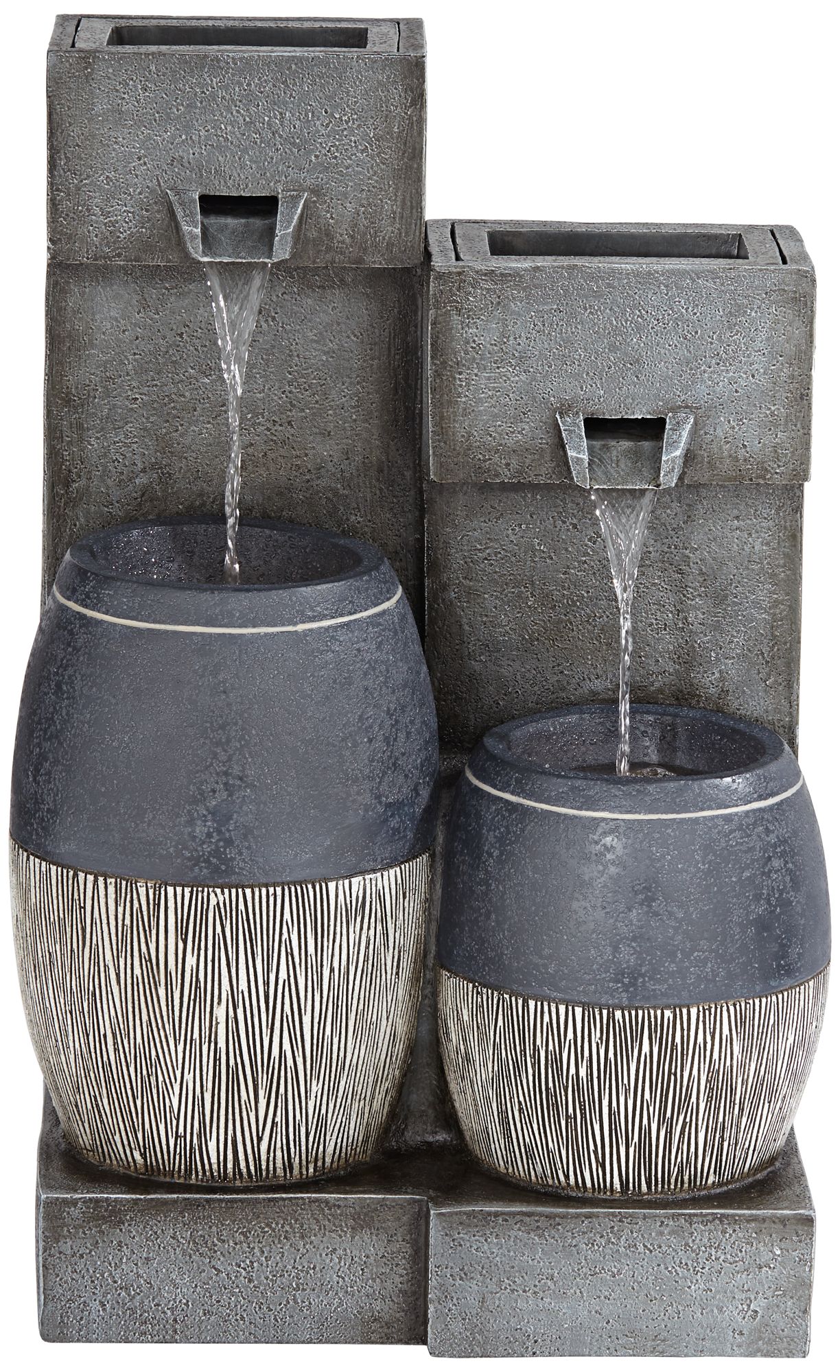 Watch A Video About the Mendit Gray Stone 2 Jar Outdoor LED Floor Fountain