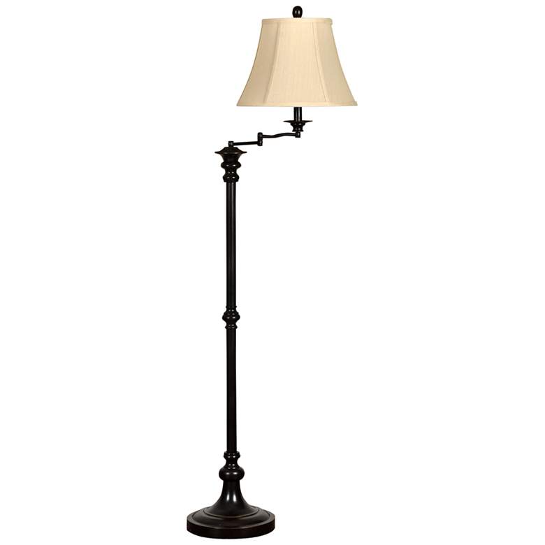 Image 2 Menlo Bronze Swing Arm Floor Lamp with Cream Fabric Shade