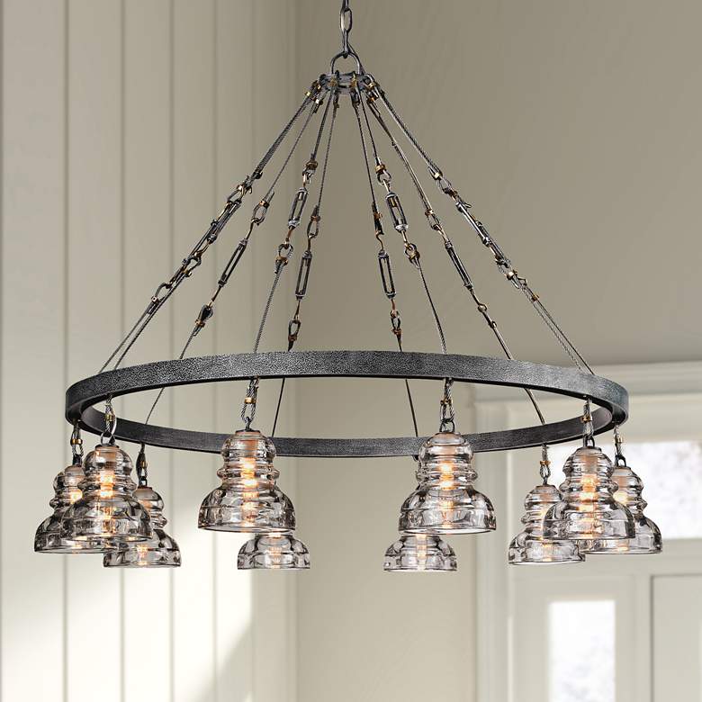 Image 1 Menlo Park 42 1/2" Wide Iron Brass Wagon Wheel Chandelier