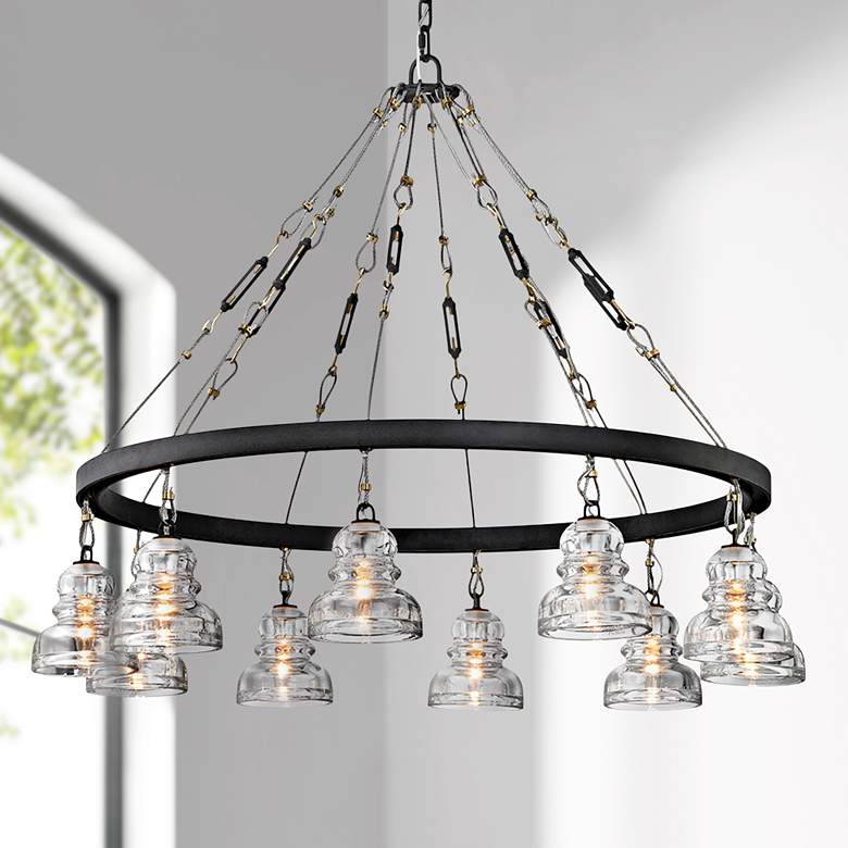 Image 1 Menlo Park 42 1/2 inch Wide Textured Iron 10-Light Chandelier