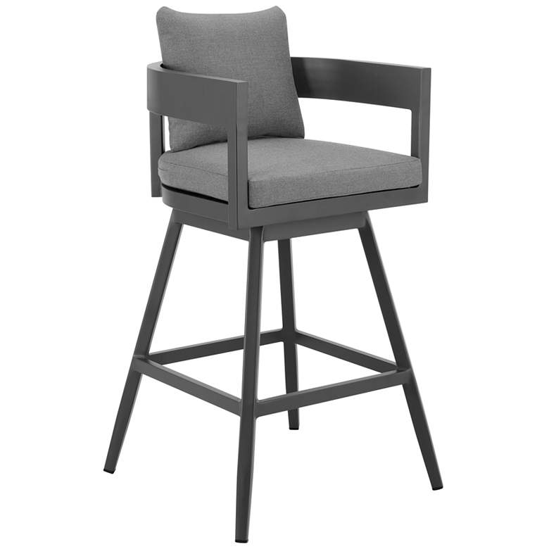 Image 1 Menorca 26 in. Outdoor Swivel Barstool in Aluminum with Gray Cushions