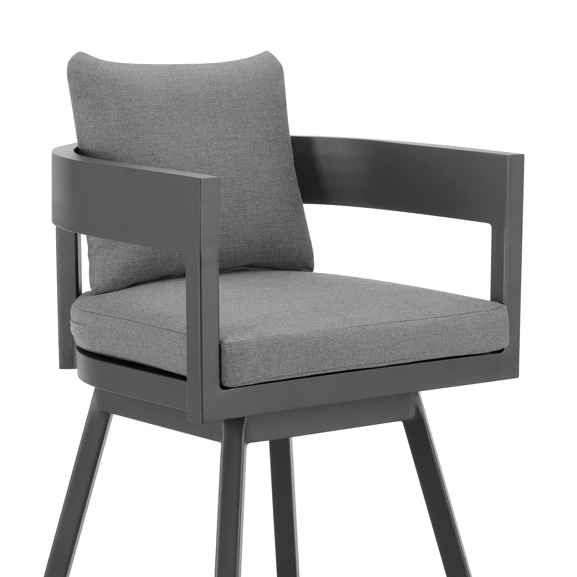 Image 5 Menorca 26 in. Outdoor Swivel Barstool in Aluminum with Gray Cushions more views