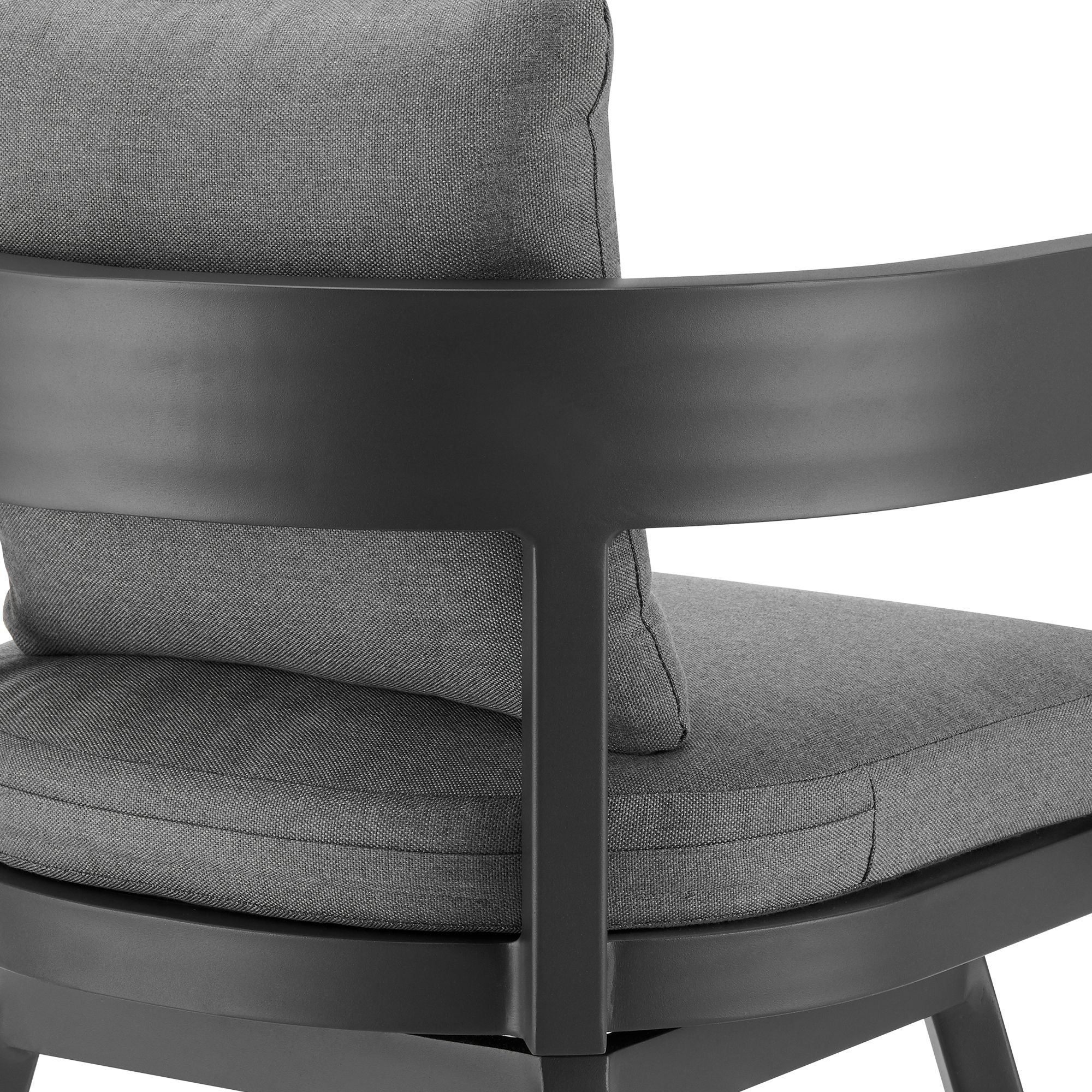 Menorca 30 in. Outdoor Swivel Barstool in Aluminum with Gray Cushions