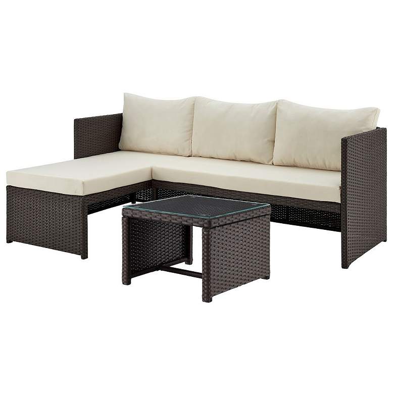 Image 1 Menton Patio 2-Seater and Lounge Chair with Coffee Table Cream Cushions