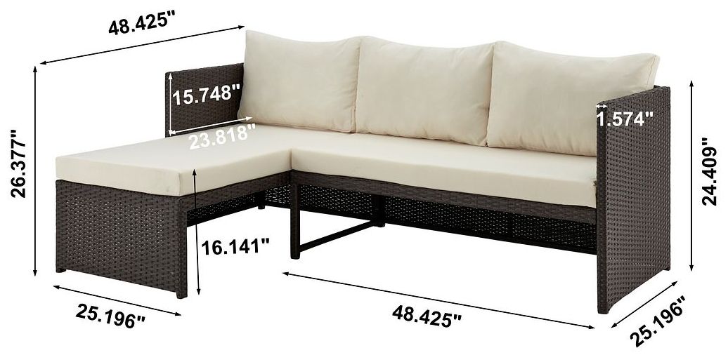 Image 3 Menton Patio 2-Seater and Lounge Chair with Coffee Table Cream Cushions more views