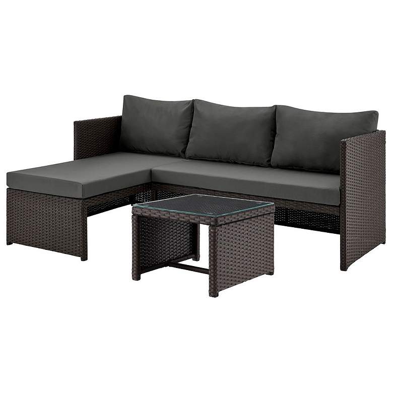 Image 1 Menton Patio 2-Seater and Lounge Chair with Coffee Table with Grey Cushions