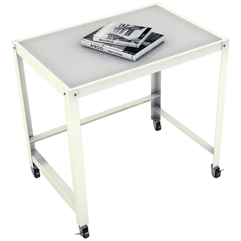 Image 1 Mera Glass-Top White Steel Desk