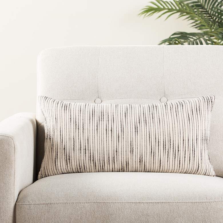 Image 1 Mercado Linnean White and Gray Striped 24"x12" Throw Pillow