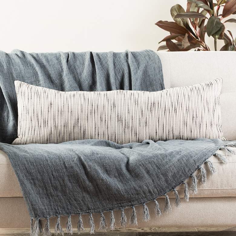 Image 1 Mercado Linnean White and Gray Striped 40 inchx14 inch Throw Pillow