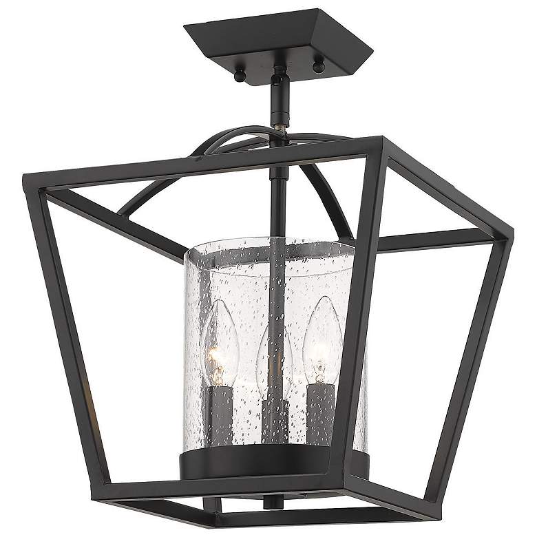 Image 1 Mercer 11 3/4" Wide 3-Light Semi-Flush in Matte Black with Seeded Glas