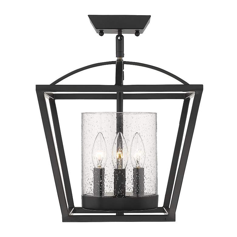 Image 2 Mercer 11 3/4" Wide 3-Light Semi-Flush in Matte Black with Seeded Glas more views