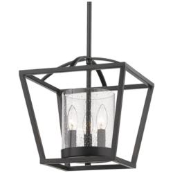 Mercer 11 3/4&quot; Wide Matte Black 3-Light Mini Pendant with Seeded Glass