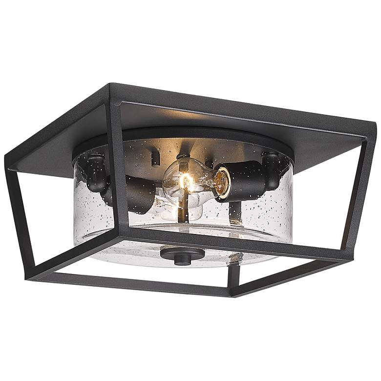 Image 1 Mercer 13 1/4 inch Wide Natural Black Outdoor Flush Mount With Seeded Glas