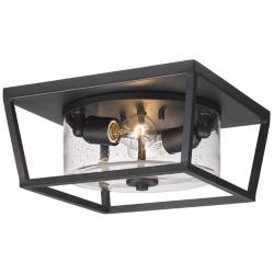 Mercer 13 1/4&quot; Wide Natural Black Outdoor Flush Mount With Seeded Glas
