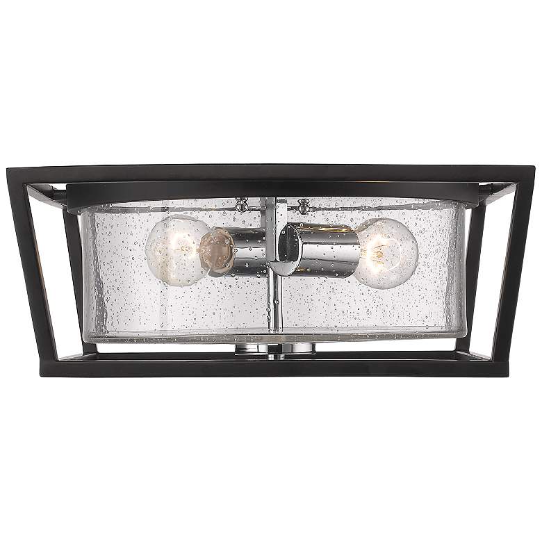 Image 1 Mercer 14 1/2" Wide Matte Black 2-Light Flush Mount With Seeded Glass