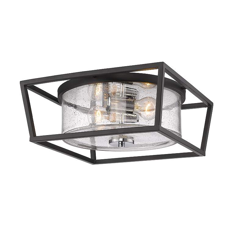 Image 2 Mercer 14 1/2" Wide Matte Black 2-Light Flush Mount With Seeded Glass more views
