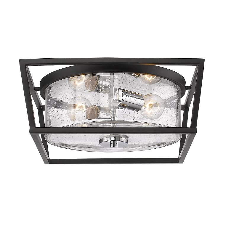 Image 3 Mercer 14 1/2" Wide Matte Black 2-Light Flush Mount With Seeded Glass more views