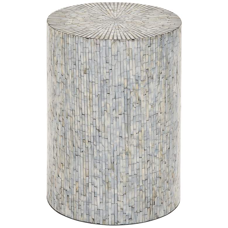 Image 2 Mercer 14 inchW Blue White Shell Mosaic Round Accent End Table
