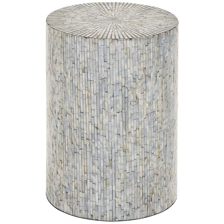 Image 2 Mercer 14"W Blue White Shell Mosaic Round Accent End Table