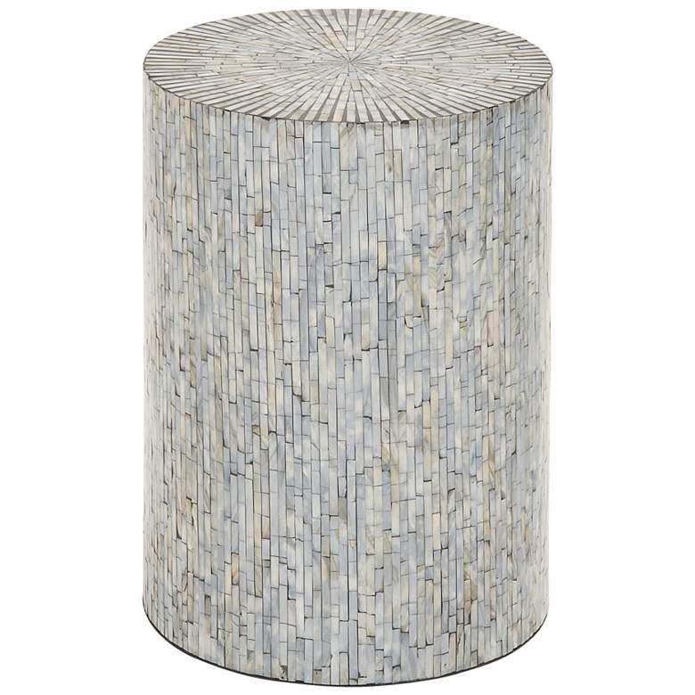 Image 5 Mercer 14 inchW Blue White Shell Mosaic Round Accent End Table more views