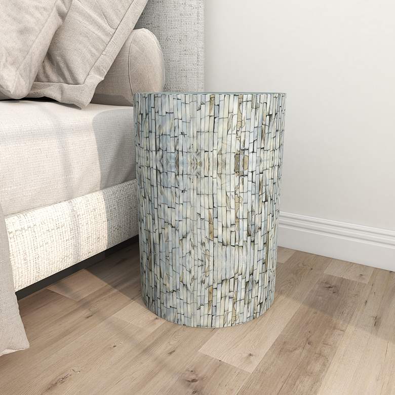 Image 6 Mercer 14 inchW Blue White Shell Mosaic Round Accent End Table more views