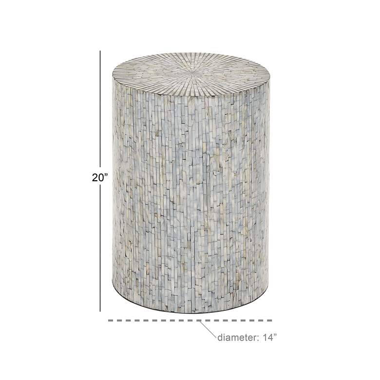 Image 7 Mercer 14 inchW Blue White Shell Mosaic Round Accent End Table more views