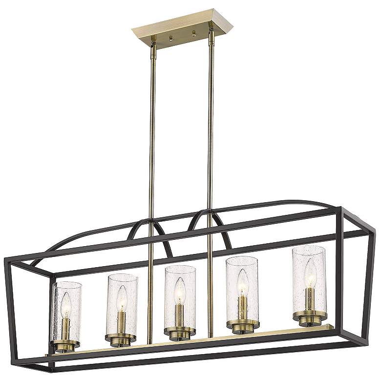 Image 1 Mercer 38 1/4 inch Wide 5-Light Linear Pendant in Matte Black with Seeded 