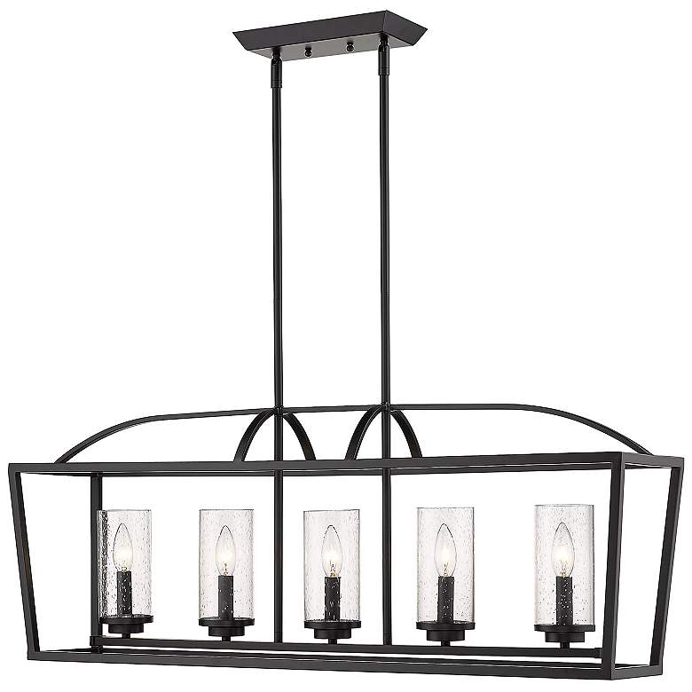 Image 6 Mercer 38 1/4 inch Wide Matte Black 5-Light Linear Pendant With Seeded Gla more views