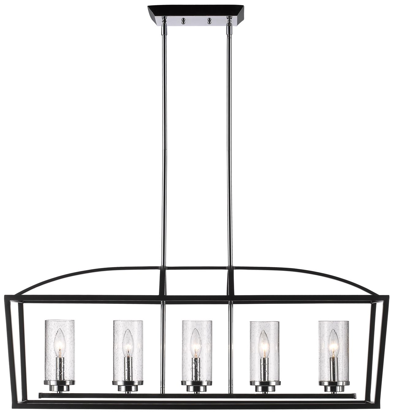 Mercer 38 1/4"W Black Open Cage 5Light Linear Chandelier 13H09