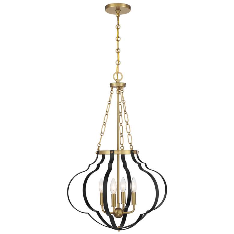 Image 1 Mercer 4-Light Pendant in Matte Black and Warm Brass