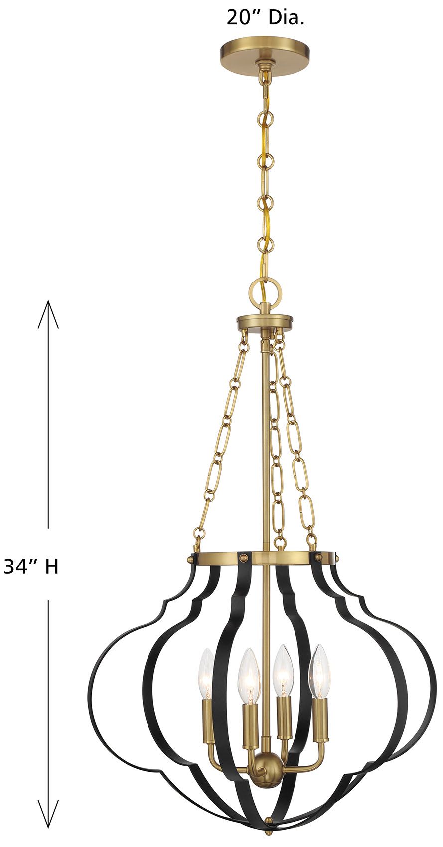 Mercer 4-Light Pendant in Matte Black and Warm Brass