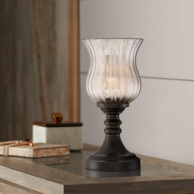 Image 1 Mercury Glass and Black Bronze Traditional Uplight Accent Lamp